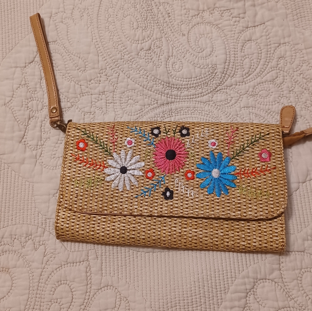 Aldo ratton style with embroidery clutch or wristlet